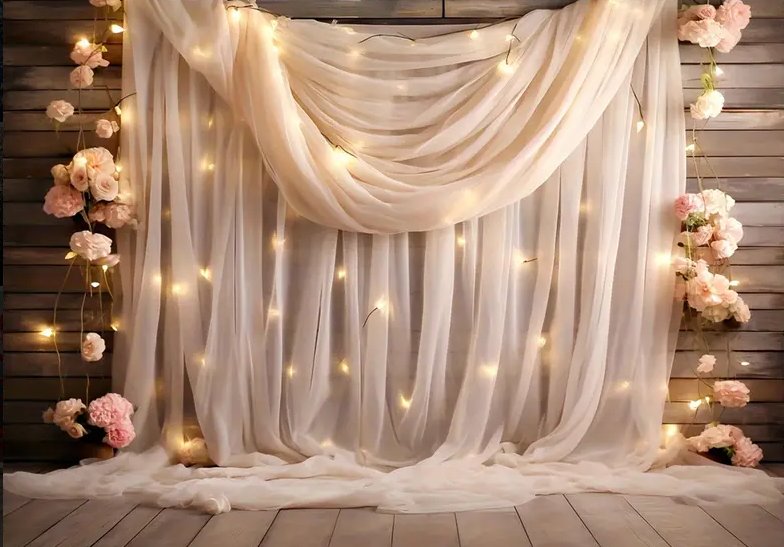 Rideau blanc & roses